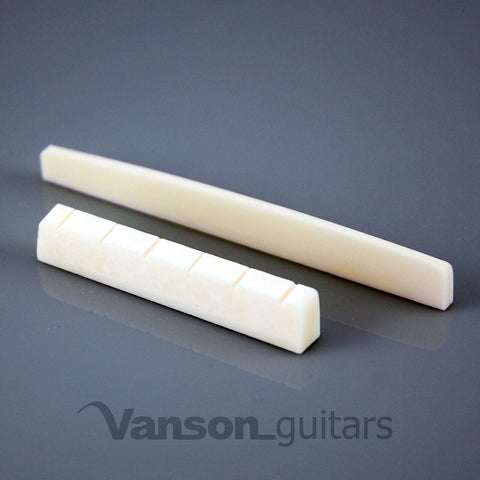 VANSON 52mm Plain Bone Nut, and 80mm Plain Saddle for Classical Guitars PLNPLN