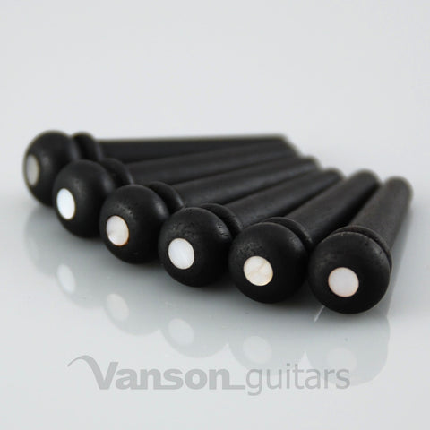 6 x VANSON High Quality Ebony & Pearl acoustic guitar Bridge Pins / String Pegs
