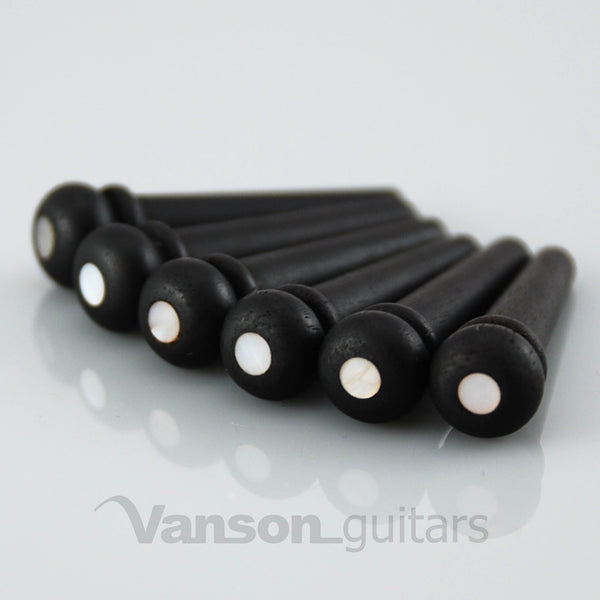 6 x VANSON High Quality Ebony & Pearl acoustic guitar Bridge Pins / String Pegs