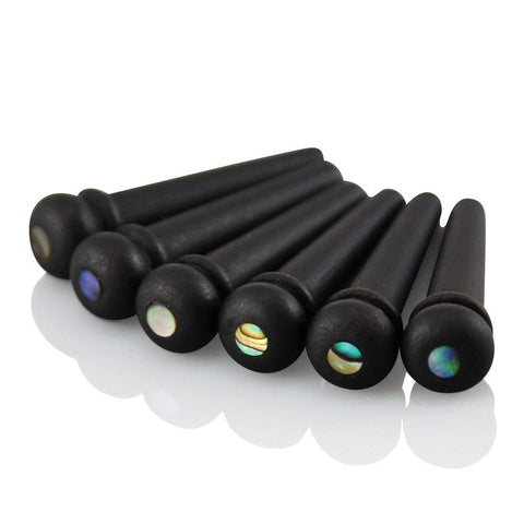 VANSON High Quality Ebony & Abalone (Un-Slotted) Bridge Pins for Acoustic Guitars / String Pegs